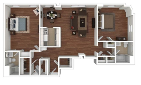 Floor plan for 2 beds, 1.5 baths, 1000 sqft